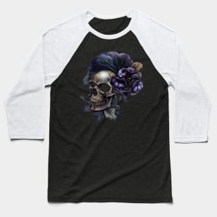 Skull Violet Leaf Hair Style Baseball T-Shirt